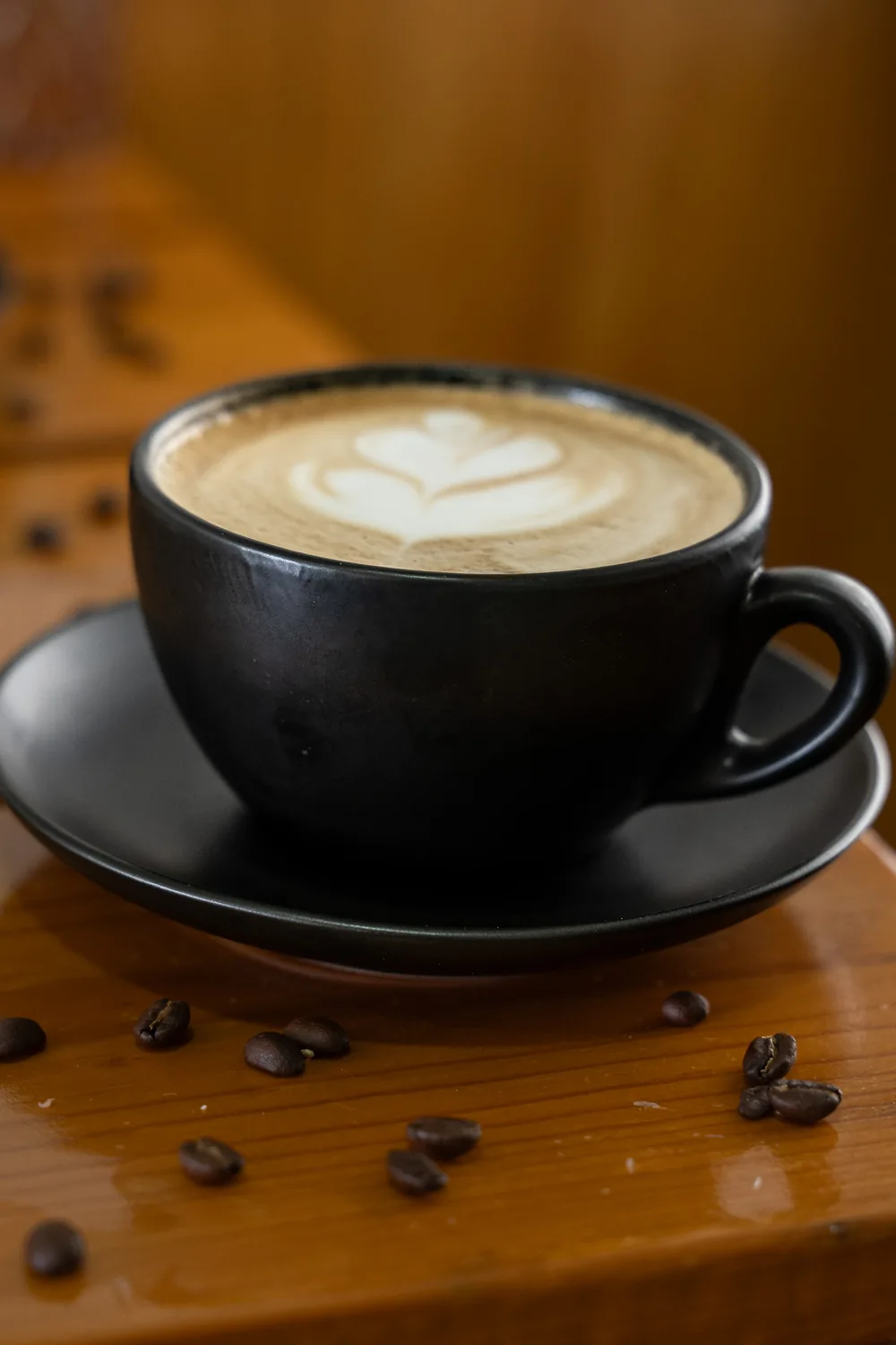 Italian cappuccino with latte art at La Caffetteria